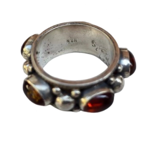 Vintage Sterling Silver Amber Cabochon Ring Sz 7-3/4 - Picture 5 of 12